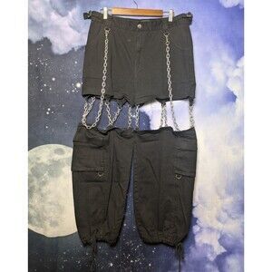 Current Mood Black Chain Cargo Pants Womens XXL Goth Cyberpunk Rave Grunge